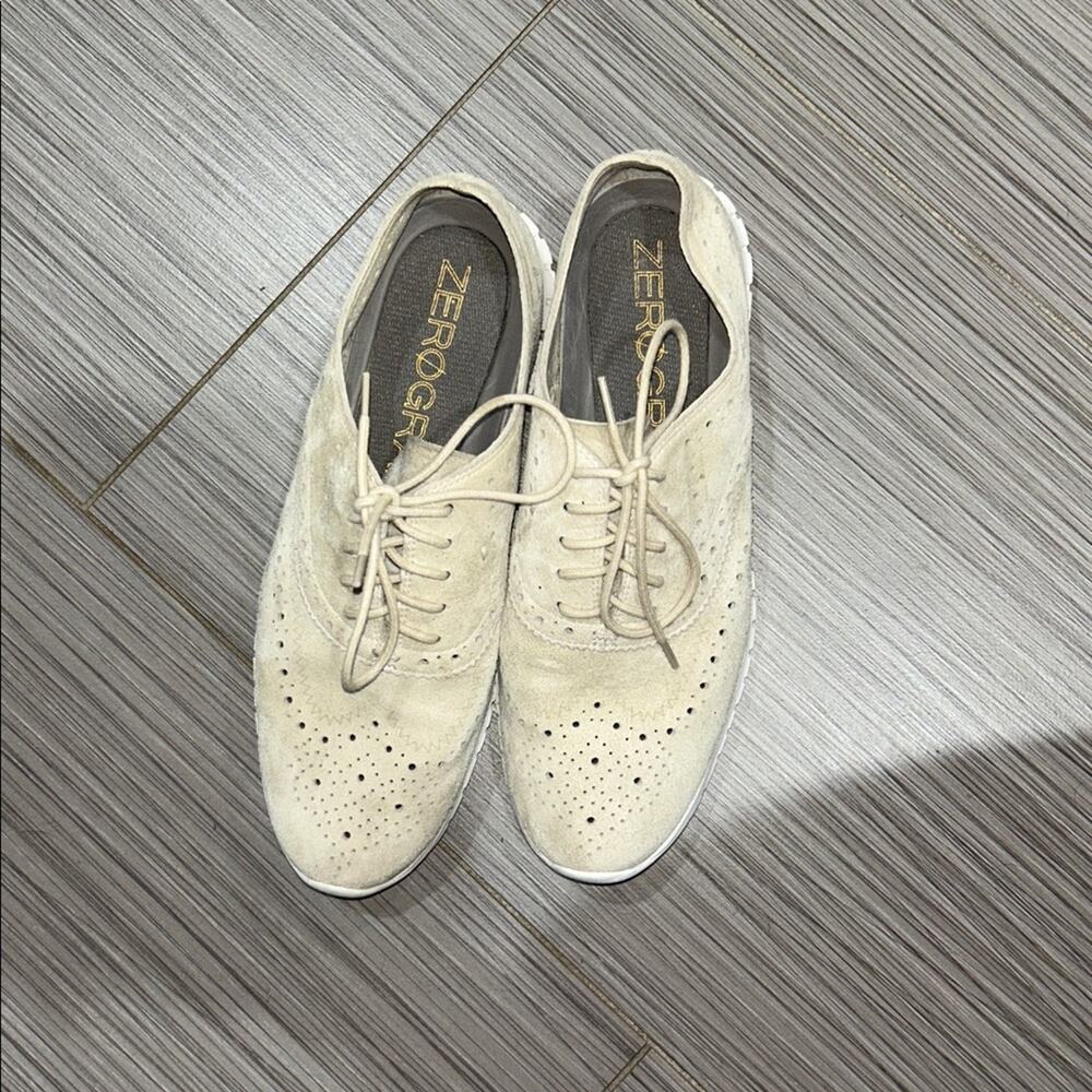 Cole Haan ZerøGrand Suede Wingtip Oxford Sneakers Beige Lightweight Comfort Sz 7 - Picture 5 of 8